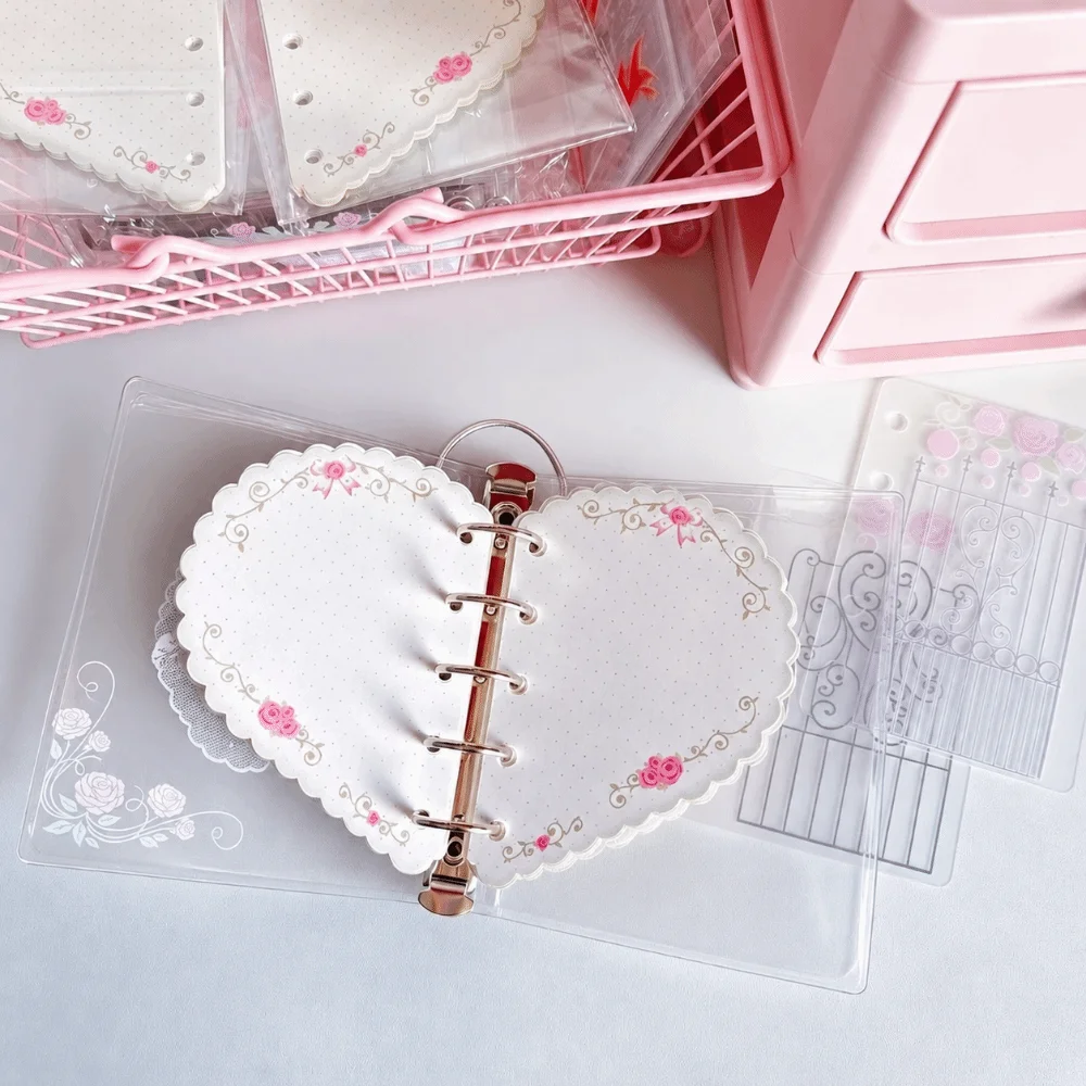 PVC M5 Pocket Notebook with Elastic Band 5 Hole Loose Leaf Notebook Romantic Vine Rose Print DIY Scrapbook Journal