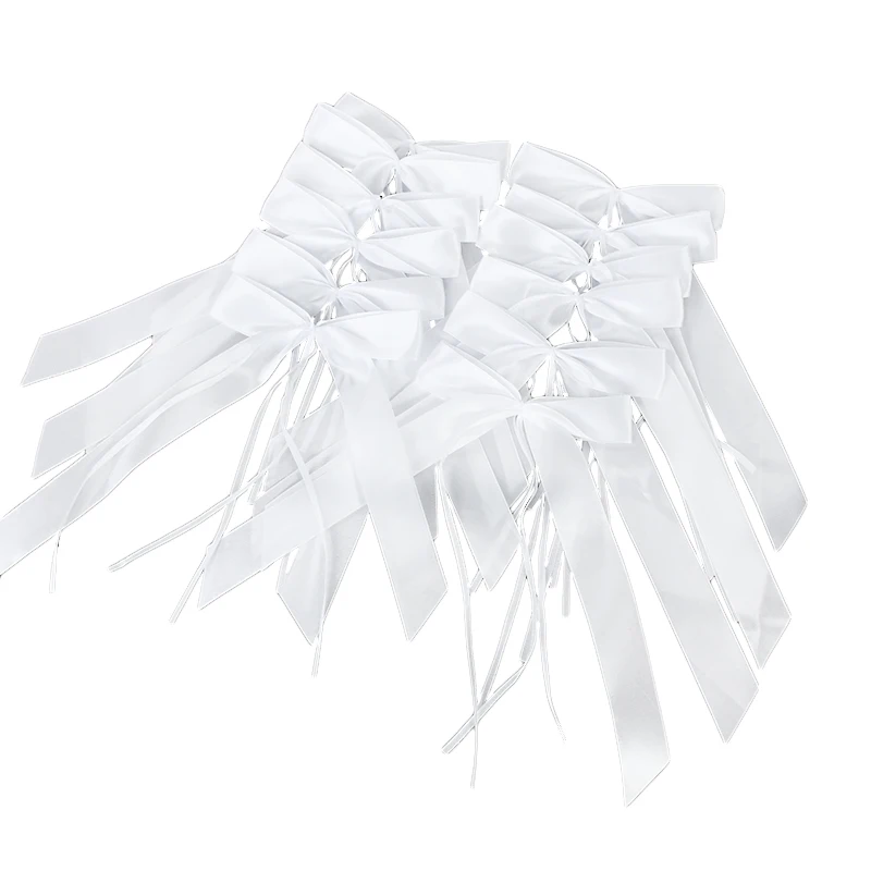 50pcs White Champagne Satin Twist Tie Bows DIY Craft Gift Wrap  Wedding Car Decoration Ribbon Bows For Wedding Christmas Party