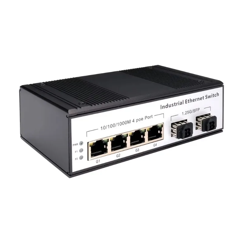 2 SFP 4 Port 1000Mbps PoE Gigabit Industrial Fiber Switch DIN-Rail Ethernet 4 RJ45 2 SFP Switch Industrial POE