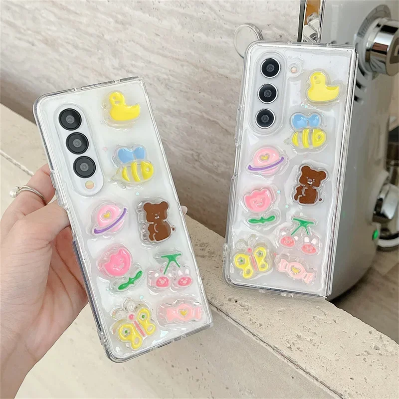 เคสโทรศัพท์ลายหมีผีเสื้อสำหรับ Samsung Galaxy Z flip Z 6 5 4 3ฝาหลังป้องกันสำหรับ ZFold6 ZFlip6เคส