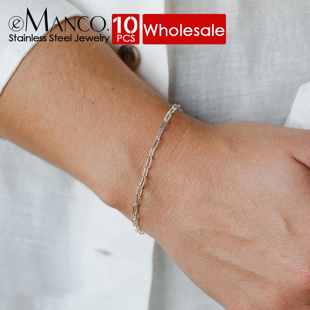 eManco 10PCS Link chain  Bracelet for Women Punk Stainless Steel Bracelets paper clip chain Fashionable  Jewelry Gift Wholesale