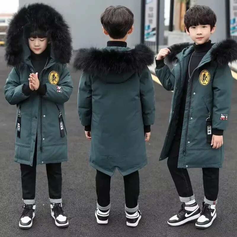 Boys Down Jackets 4-14 Years 2023 Winter Teen Boy Thick Warm Cotton Hooded Coats Outerwear Children Clothing Windbreaker Jackets