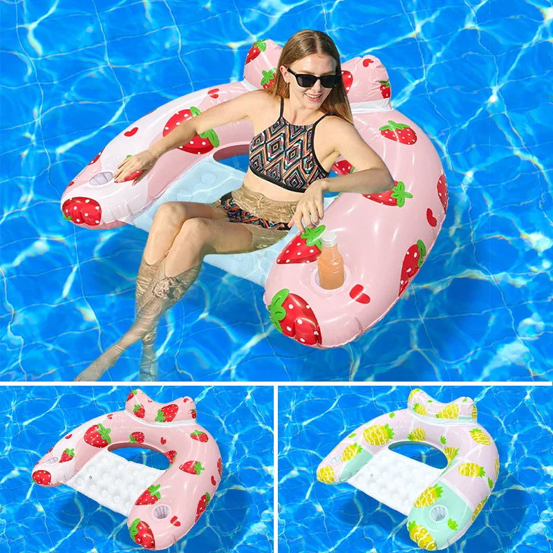 2026 New U Shaped Pineapple Inflatable Floating Bed Comfortable Ergonomic Thickened PVC Single Seat for Summer Pool Relaxation