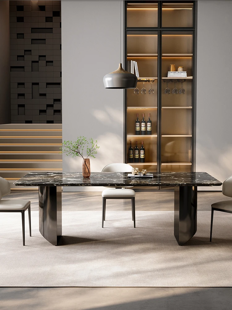 Natural imported black rose luxury stone dining table Italian light luxury high-end rectangular dining table