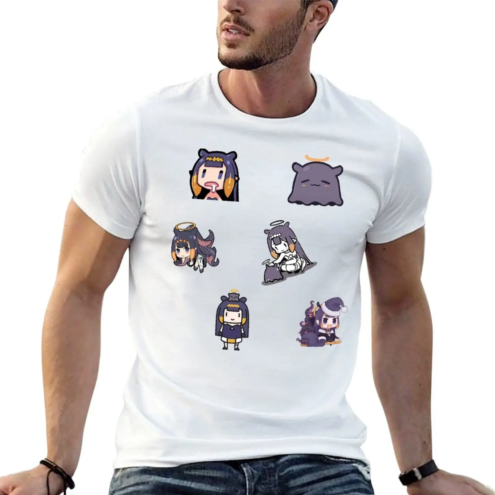 Футболка с графическим принтом Ninomae Ina Nis, Hololive: Takodachi / Tako, Ninomae Ina Nis Inanis Drooling Chibi pack, мужская футболка с графическим принтом Футболка с графическим принтом Ninomae Ina Nis, Hololive: Takodachi / Tako, Ninomae Ina Nis Inanis Drooling Chibi pack, мужская футболка с графическим принтом
