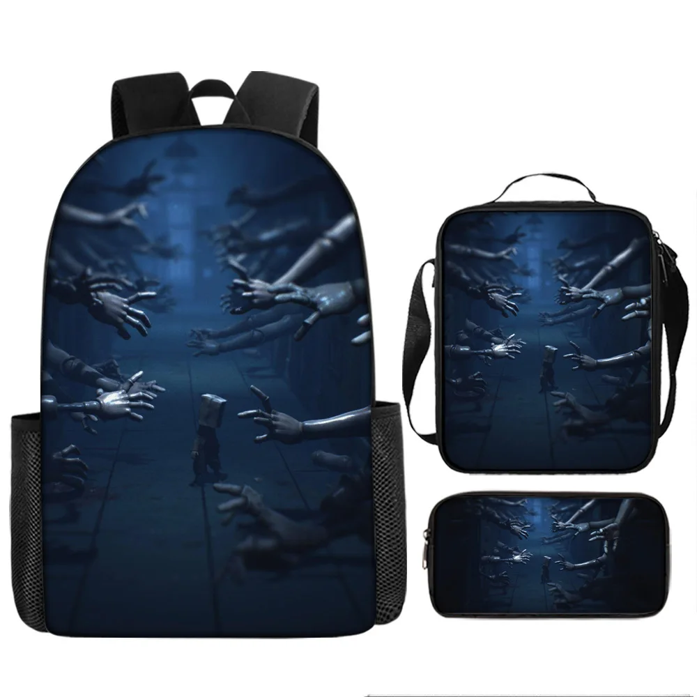 Mochila de desenho animado Little Nightmares Conjunto de 3 peças Mochila de anime Bolsa de ombro Bolsa para caneta
