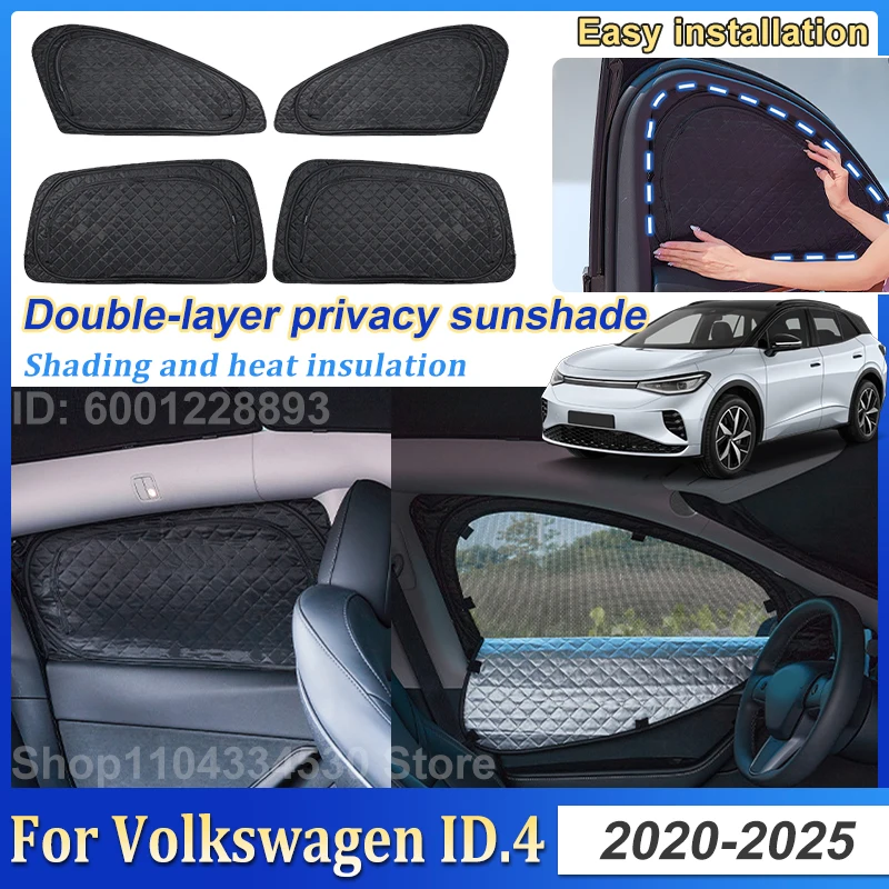 

Car Double Layer Sun Shade For Volkswagen VW ID 4 ID.4 Accessories 2020~2025 Mesh Sunshades Sunscreen Camping Window Visor Parts