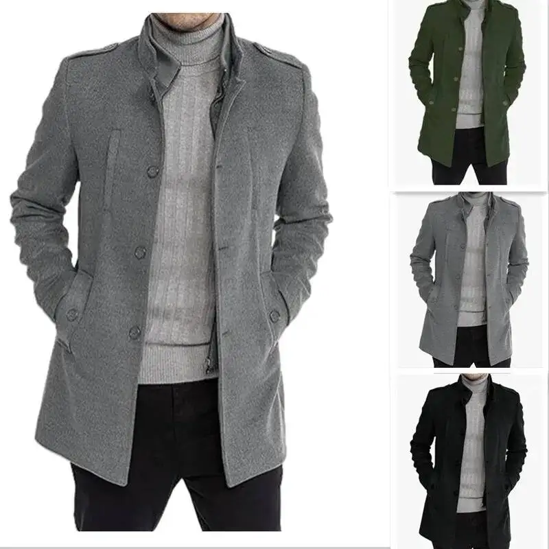 New Woolen Mens Coat Medium And Long Zipper Jacket Large Size Fake Two-Piece Set Cardigan For Men