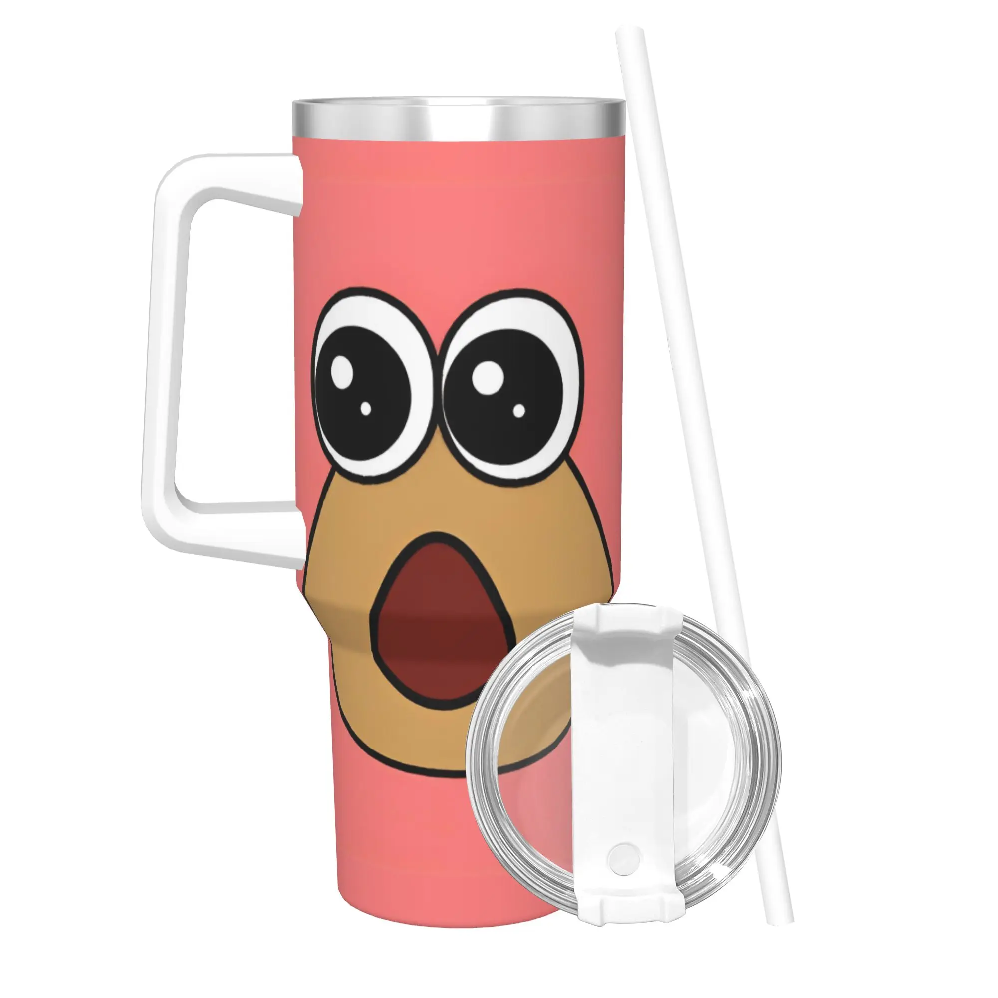 My Pet Alien Pou Tumbler With Straw  Stainless Steel Mugs Cup Double Wall Vacuum Insulated for Cold Or Hot 40oz