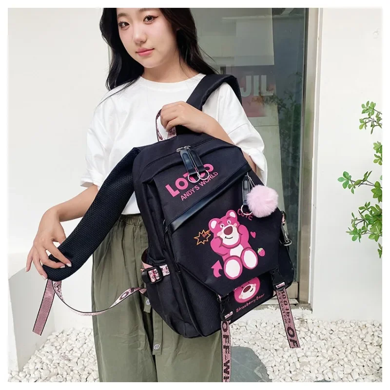 Disney Strawberry Bear Cartoon Schoolbag Casual Fashion Cartoon Backpack Large Capacity Schoolbag Children Kid Student College