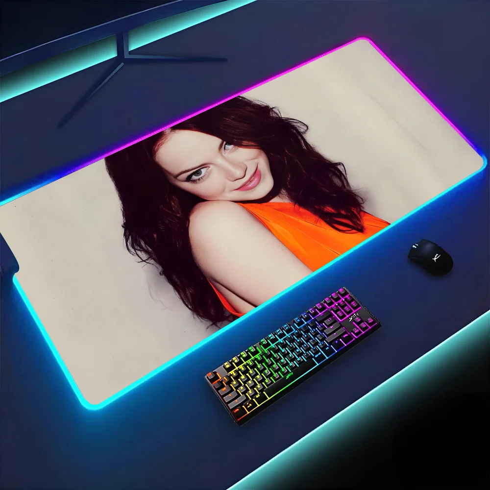 movie E-Emma Stone  Mousepad XXL RGB Gaming Mouse Pads HD Black Gamer Accessories Large LED