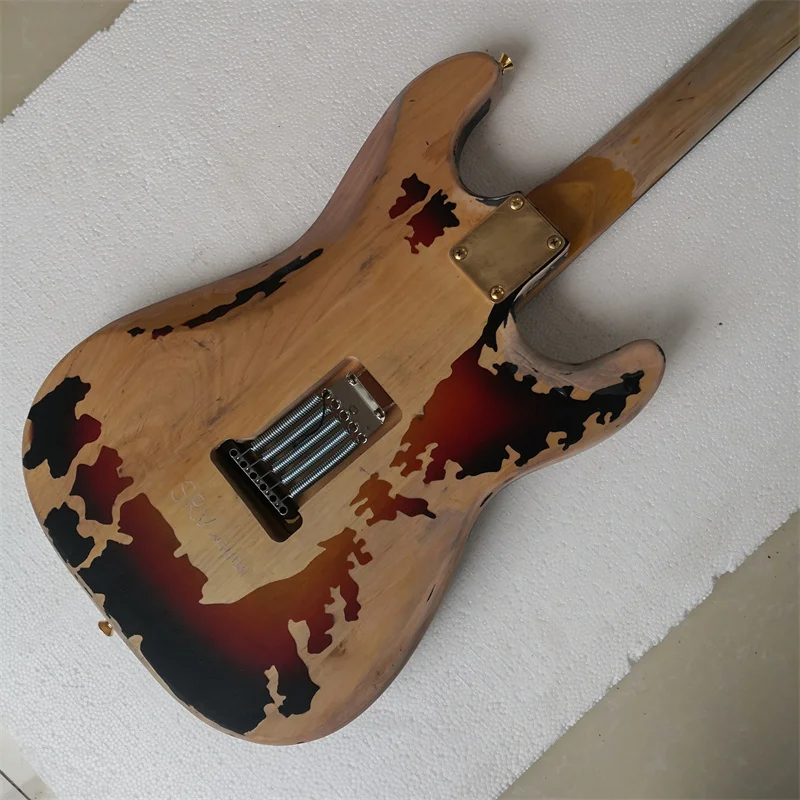 Left-Handed 6 String Electric Guitar with Weathered Matte Finish And Black Pickguard Vintage Style Guitar