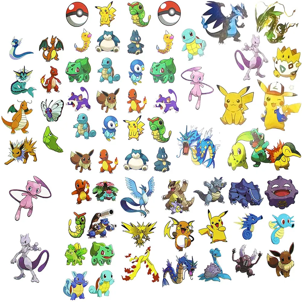 Pokemon Themed Tattoo Stickers Kids Birthday Party Decorations Cartoon Pikachu Party Tattoo Sticker Baby Shower Party Supplies