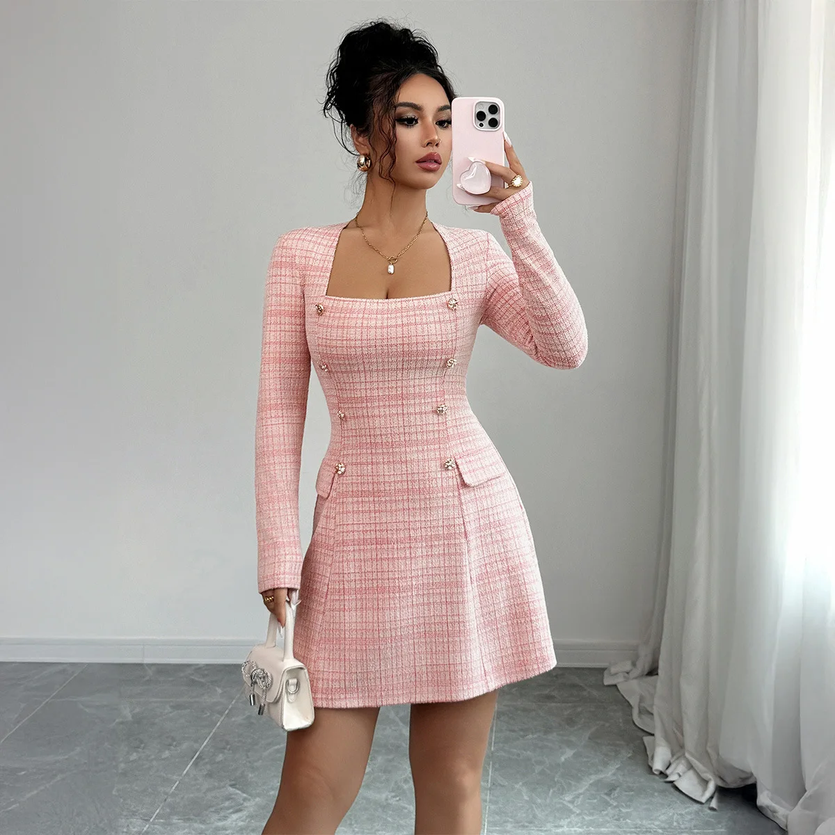 Simple Fashion Style Long Sleeve Dress Women's Clothing 2025 Autumn Winter Bodycon