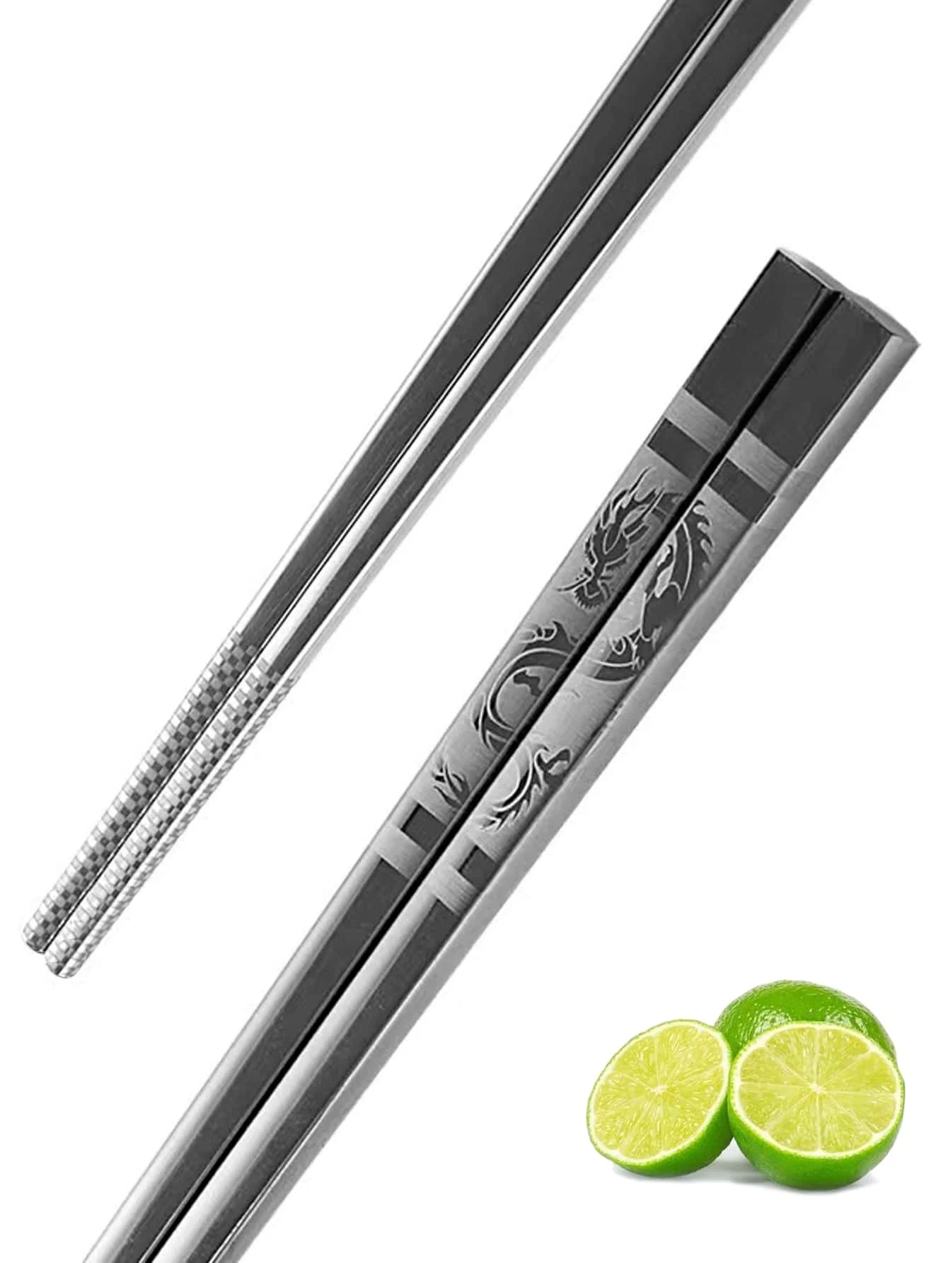 4 pares de palillos metálicos reutilizables: juego de acero inoxidable 304 con grabado láser, palillos para cocinar y comer, aptos para lavavajillas