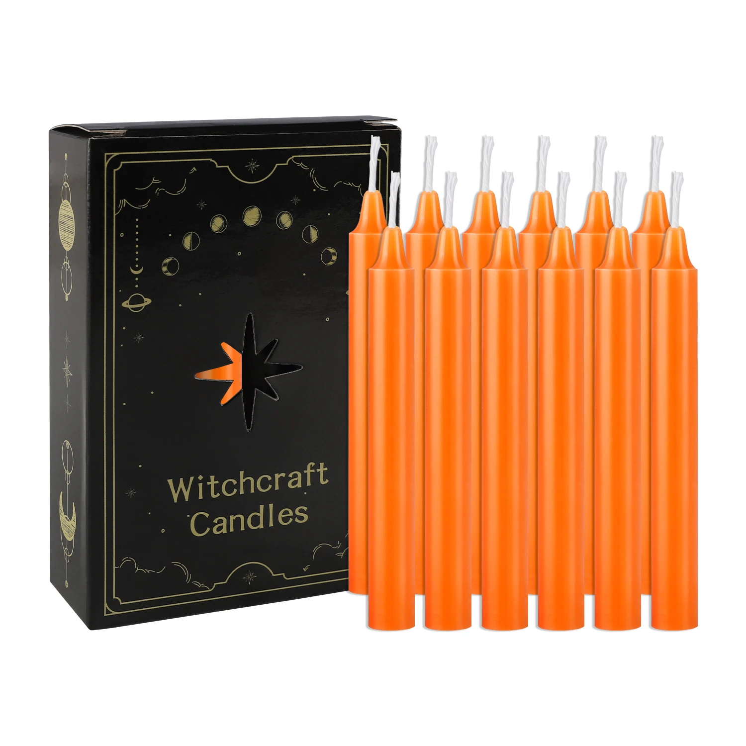 12 Pcs 3.9*0.4in, Orange Small Stick Candles, No Drip, No Smoke, No Fragrance, Household Dinner Candles, Hand-Poured