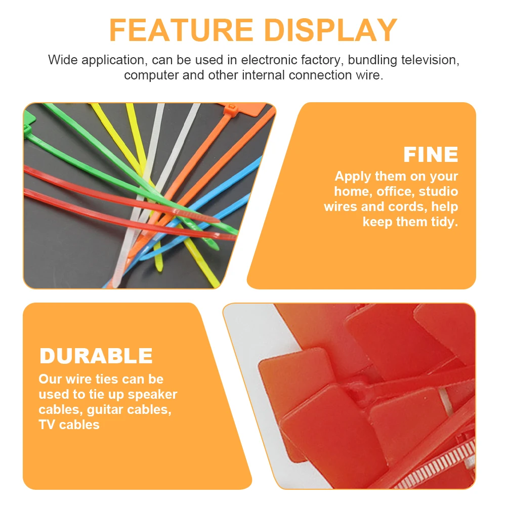 

500Pcs Flexible Cable Organizer Nylon Ties Wire Management Durable Practical Different Colors Easy to Use for Cables Wires