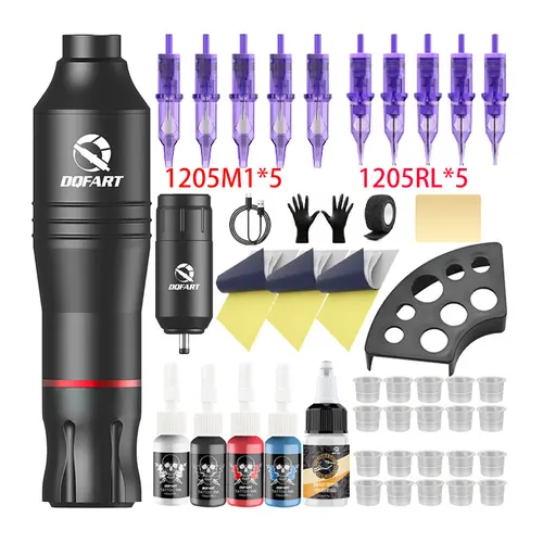 Imagen 1 del producto DQFART-Kit de pluma de tatuaje inalámbrico con batería de 1200mAh, máquina de tatuaje para artistas/principiantes, juego de iniciación de tatuaje portátil