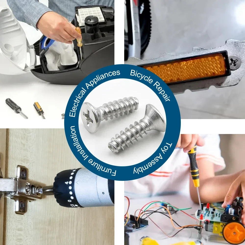 Vite autofilettante a croce a testa piatta Coda da taglio per plastica M1.4 M2 M3 M3.5 M4 Viti autofilettanti Phillips in acciaio inossidabile Coda piatta