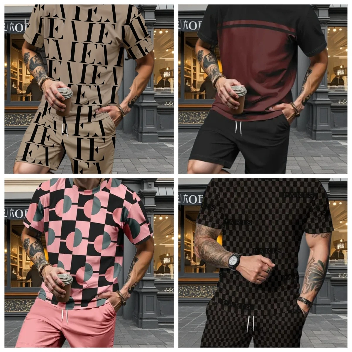 

Новейший популярный комплект футболок 2025 года, 3D стиль отпуска, модные различные элементы, модный уличный мужской комплект, летний топ, шорты, дышащие