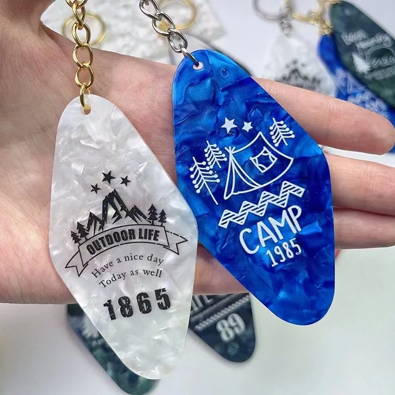 Motel Keychain Hotel Rhombus Vintage Key Tags Acrylic Crafting LuggageTag Label Ornaments for Women Men Locket Key Chain Jewelry