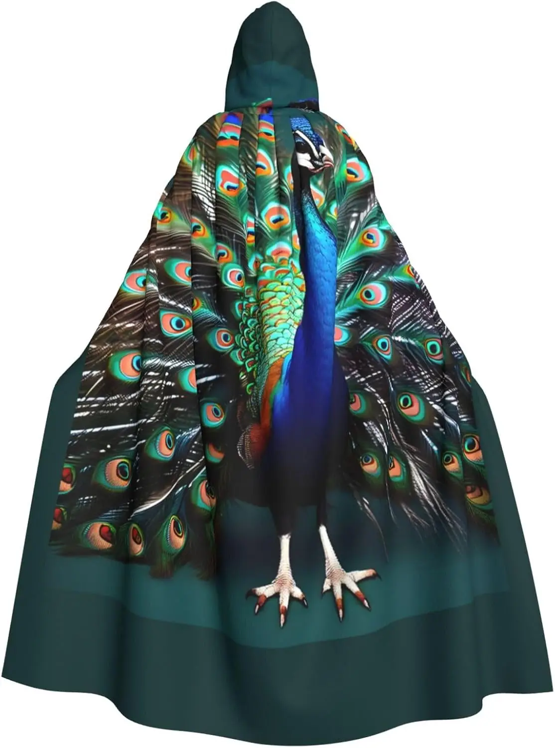 Beautiful peacock print Adult Hooded Cape Carnival Festival Cape Cosplay Robe Costume party Gothic Carnival
