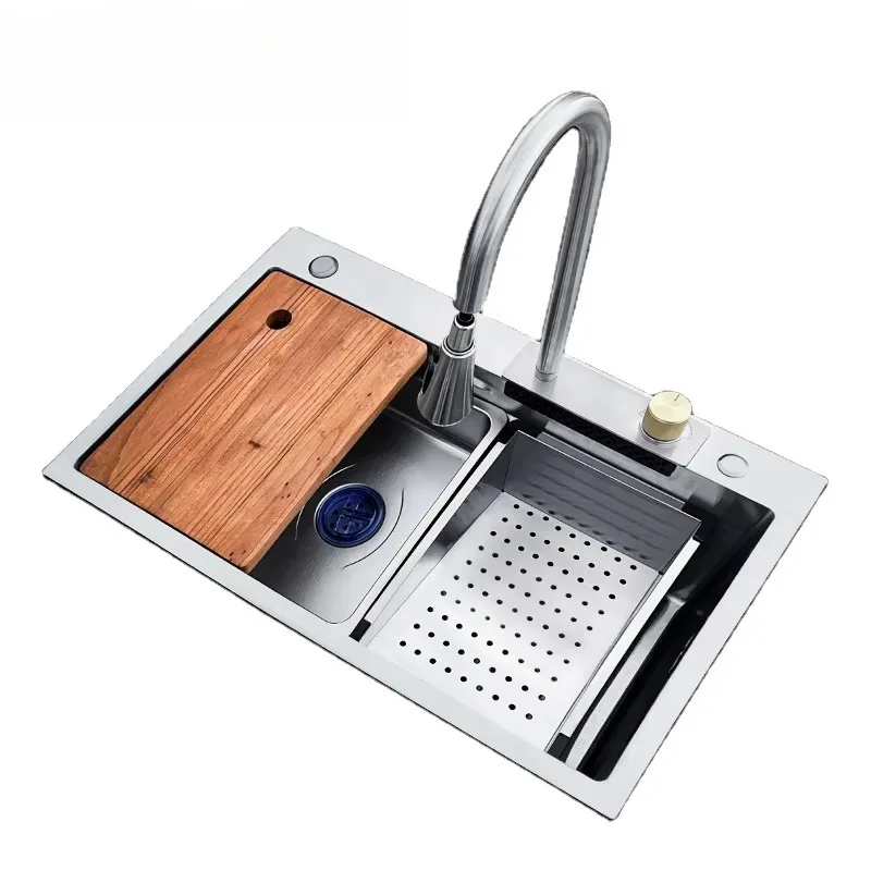 

Лидер продаж, высокое качество, одна чаша, многофункциональная кухонная мойка с водопадом Undermount 304, SUS, набор с краном