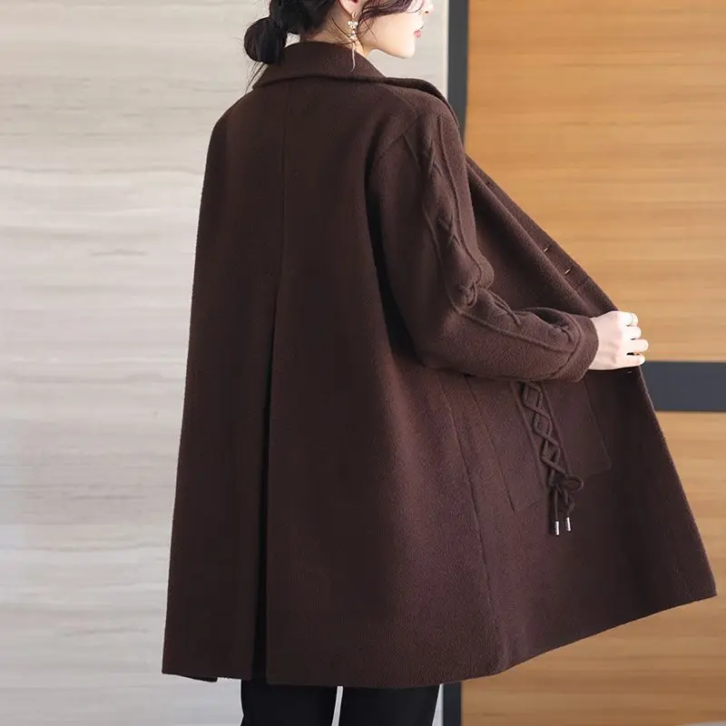 Winter New Middle-Aged Lady Temperament Cashmere Coat Female Mid-Length Loose Plus Size 100.00kg Fashion Casual Woolen Outwear