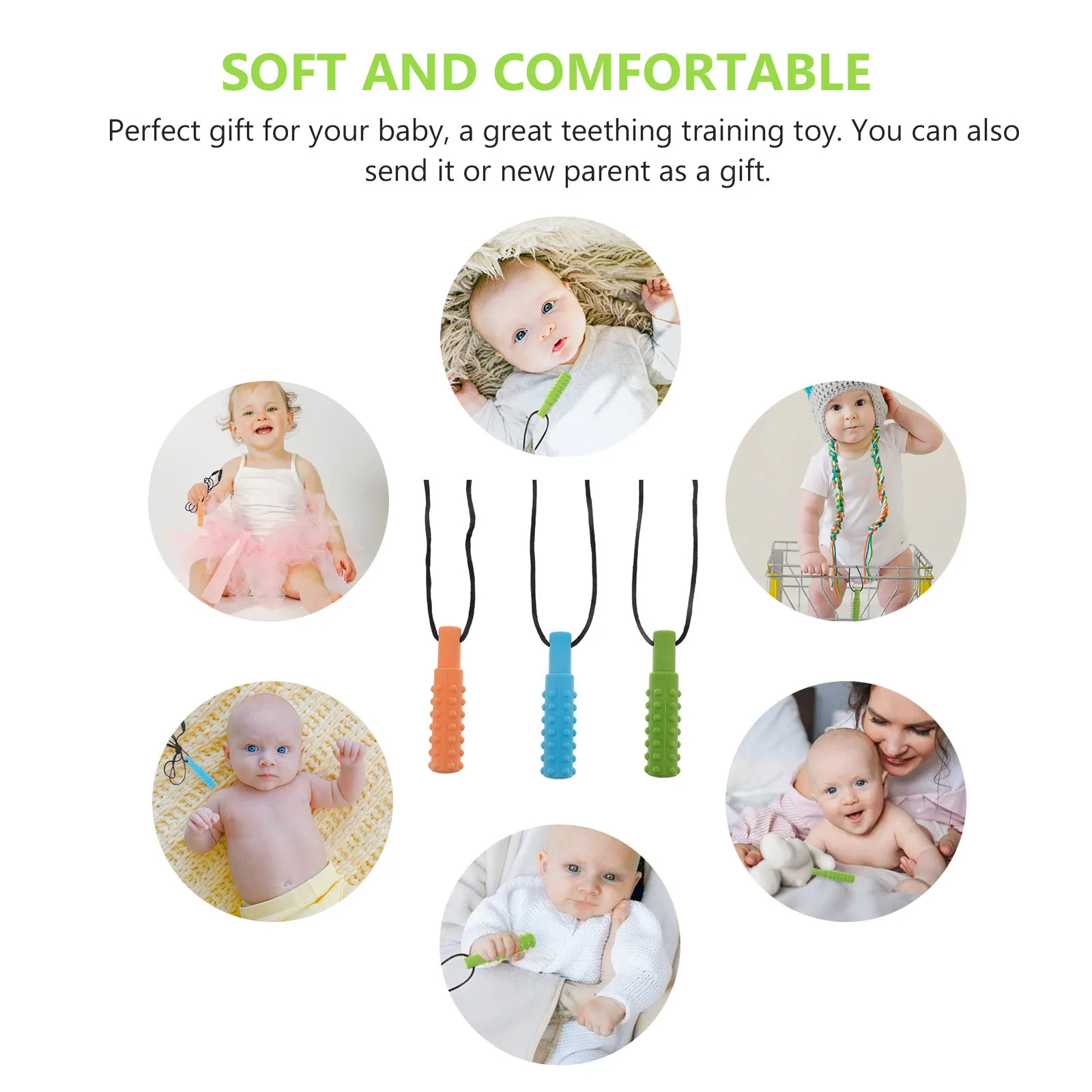 

3pcs Silicone Teething Necklace For Babies Infant Chew Gum Relief Molar Soothing Jewelry Baby Teething Training Tool