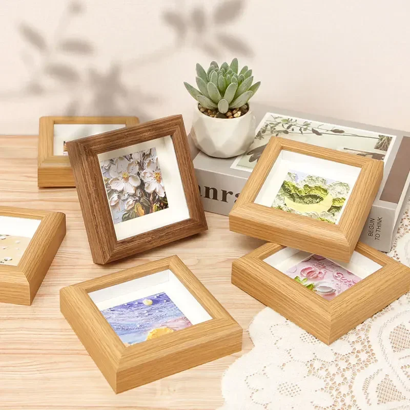 Oil Painting Stick Mini Square Picture Frame Wooden Retro Photo Frame Children's Artwork Mounted