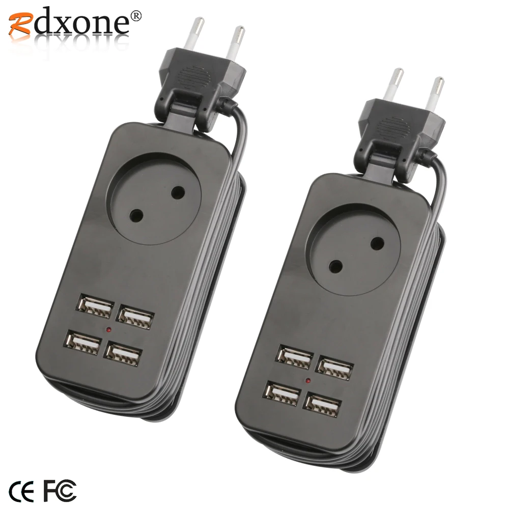 Travel Extension Socket Outlet  Power Strip Portable EU Plug Surge Protector with 4 USB