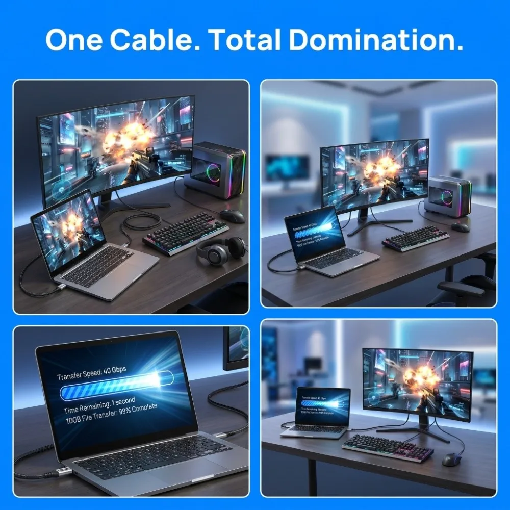 PD 240W Dual Type-C Charging Cable 8K@60HZ 40Gbps USB-C Male to Male Line High Speed Quick Charge USB C Video Cable