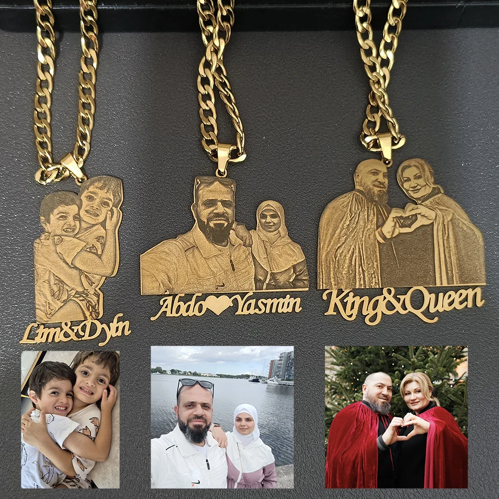 تخصيص الأزياء محفورة صورة صورة اسم قلادة قلادة الفولاذ المقاوم للصدأ شخصية للأطفال مجوهرات الأسرة الهدايا