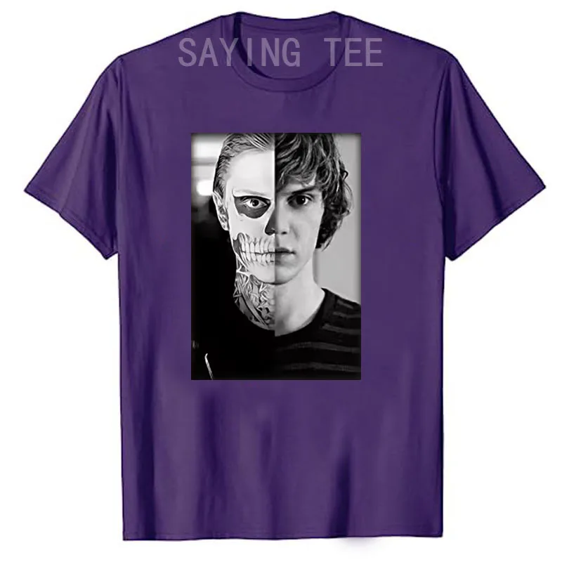 Pepper Evan Peters Skull Ahs Roanoke Poster Herren Damen T-Shirts Y2k Tate Langdon Skull Designer Lustiges Streetwear Grafik-T-Shirt – Detail 17