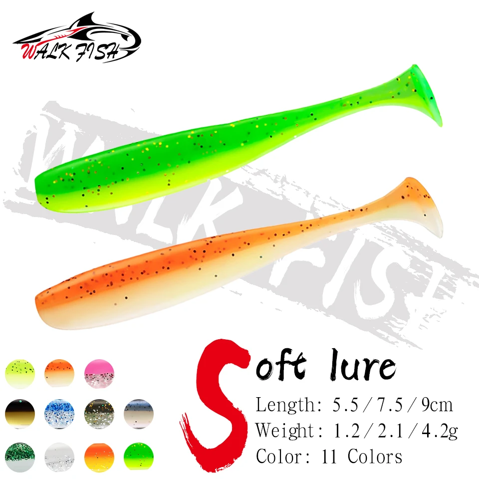WALK FISH 10 Stück/Set Weiche Köder T-Tail-Wurm Künstliche Weichsilikonköder für Barsch- und Karpfenangeln Wobbler mit Fischgeruch für Forellen
