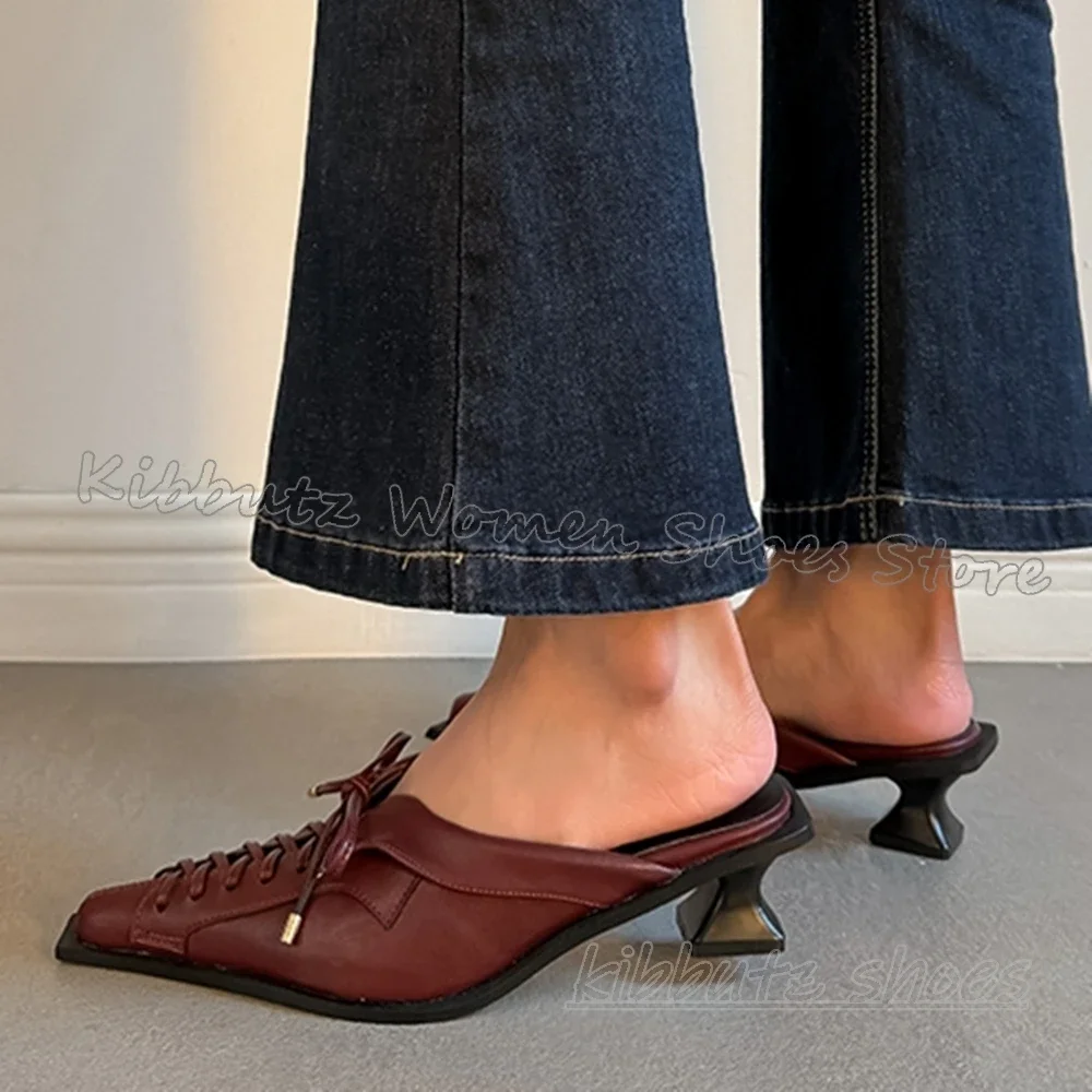 

Lace-Up Slipper Pumps Leather Pointed Toe Kitten Heels Slip-On Fashion Elegant Concise Sexy Novelty Women Shoes New Mixed Color
