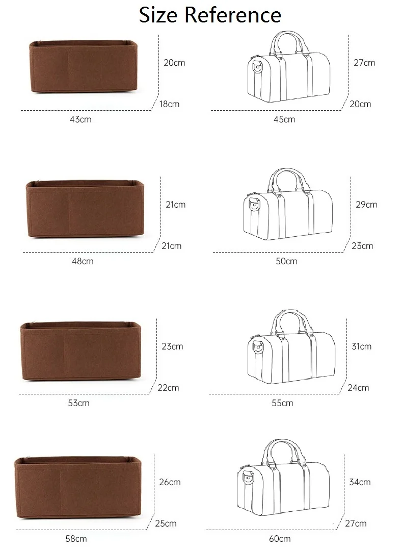 Felt Organizer Insert For L City Keepall Liner Bag Shaper & Inner Support