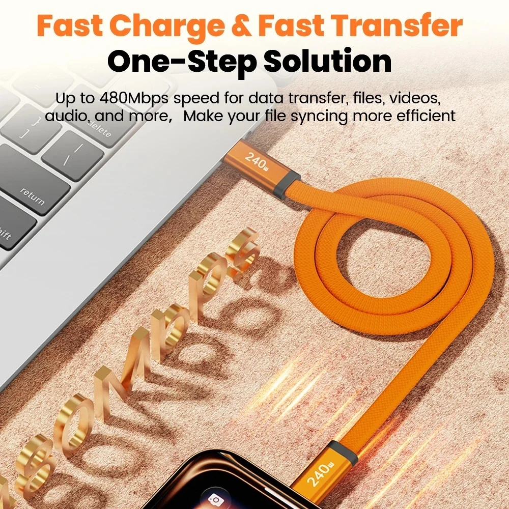 240W Magnetic Type‑C to Type‑C Braided Fast Charging Cable High Speed Data Transfer for iPhone Huawei Xiaomi Samsung Tablet