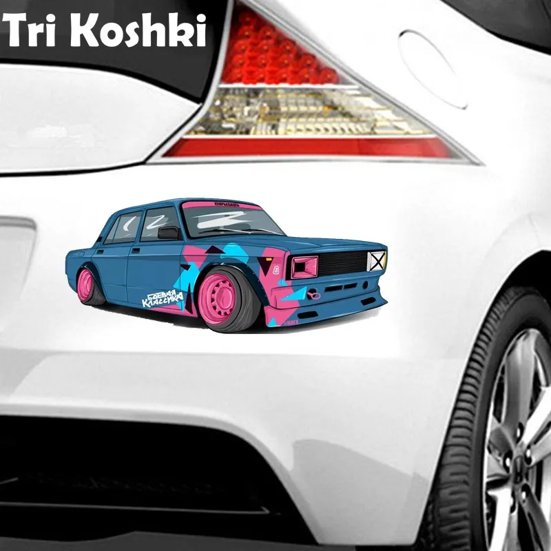 Tri Koshki KCS475 VAZ 2107 Combat Classic Car Sticker PVC Decals Sticker on Car Bumper Laptop Fridge  Laptop Wall