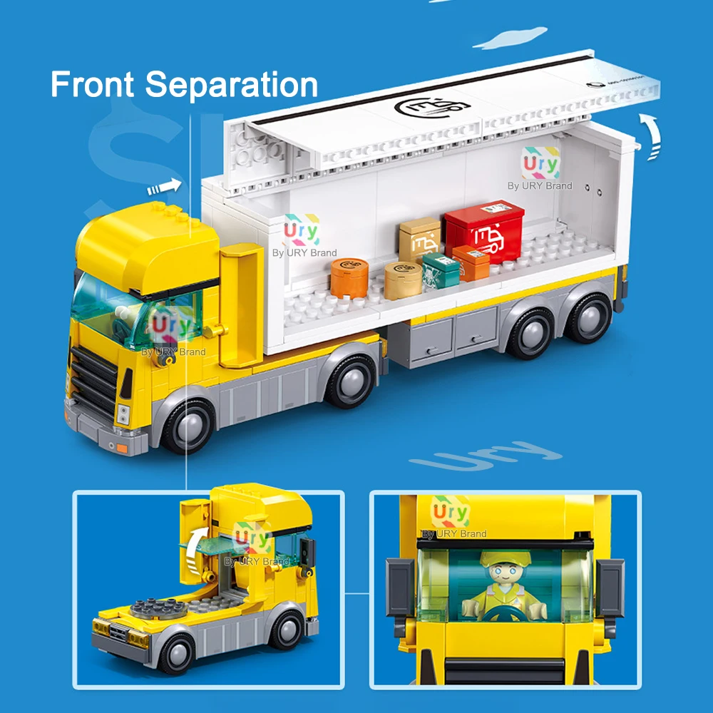 City Traffic Car Yellow Logistics Container Van Truck Express Station Set Figures Model Building Blocks DIY Toys for Boys Gifts #3