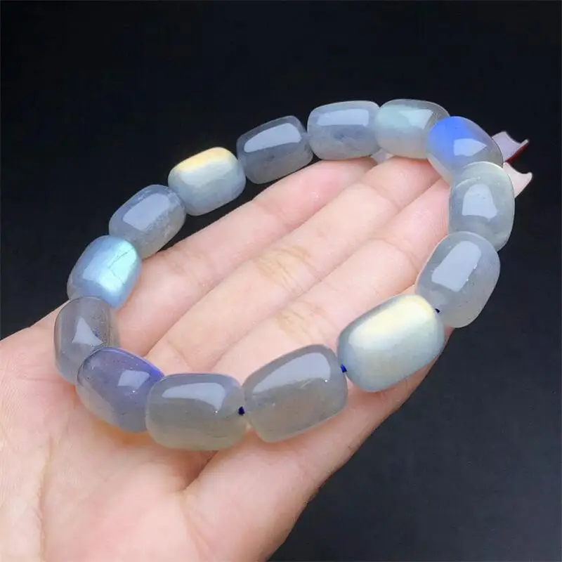 Natural Gray Moon Stone Bucket Bead Bracelet Reiki Healing Stone Fashion Jewelry Holiday Gifts For Women 1PCS