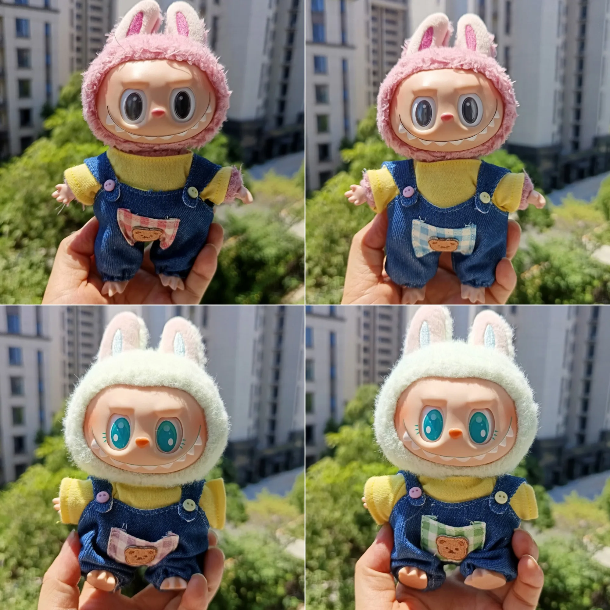 

Clothes For Labubu 15/17Cm Dolls Gen 1-3 Multi-Color Denim Bear T-Shirt Overalls Set Apparel Hanging Accessories