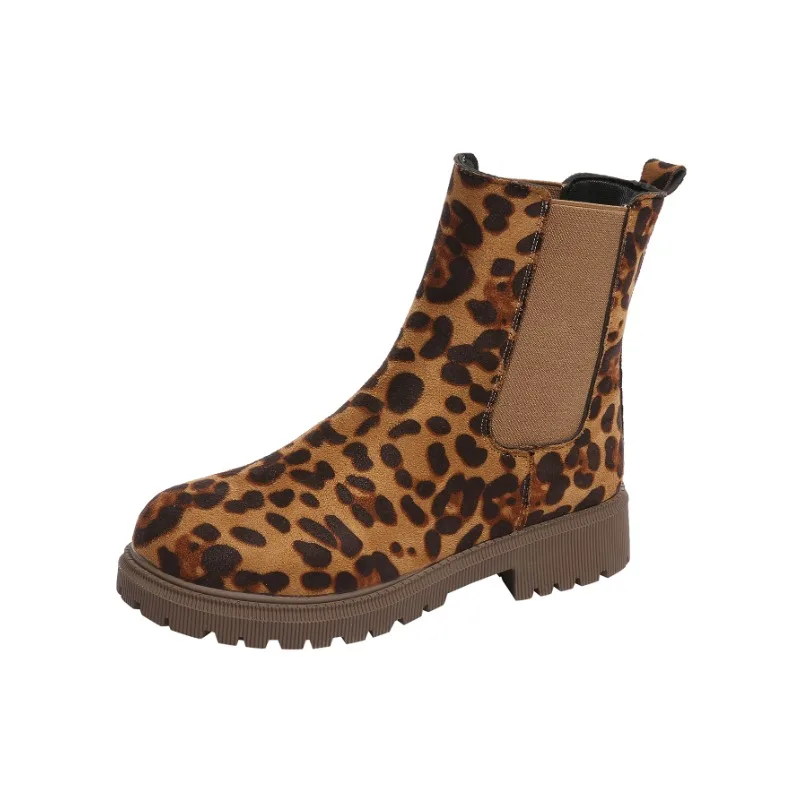 Women Leopard Suede Ankle Boots Fashion Flats Shoes Woman 2025 Trend Winter Snow Dress Goth Walking New Motorcycle Boots Mujer image 3