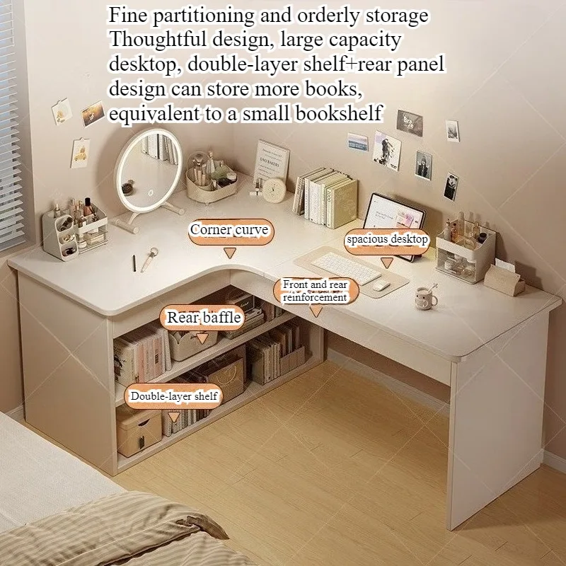 Computer desk Desktop Home bedroom Bookshelf Integrated student learning to write Corner Multifunctional office desk image 2