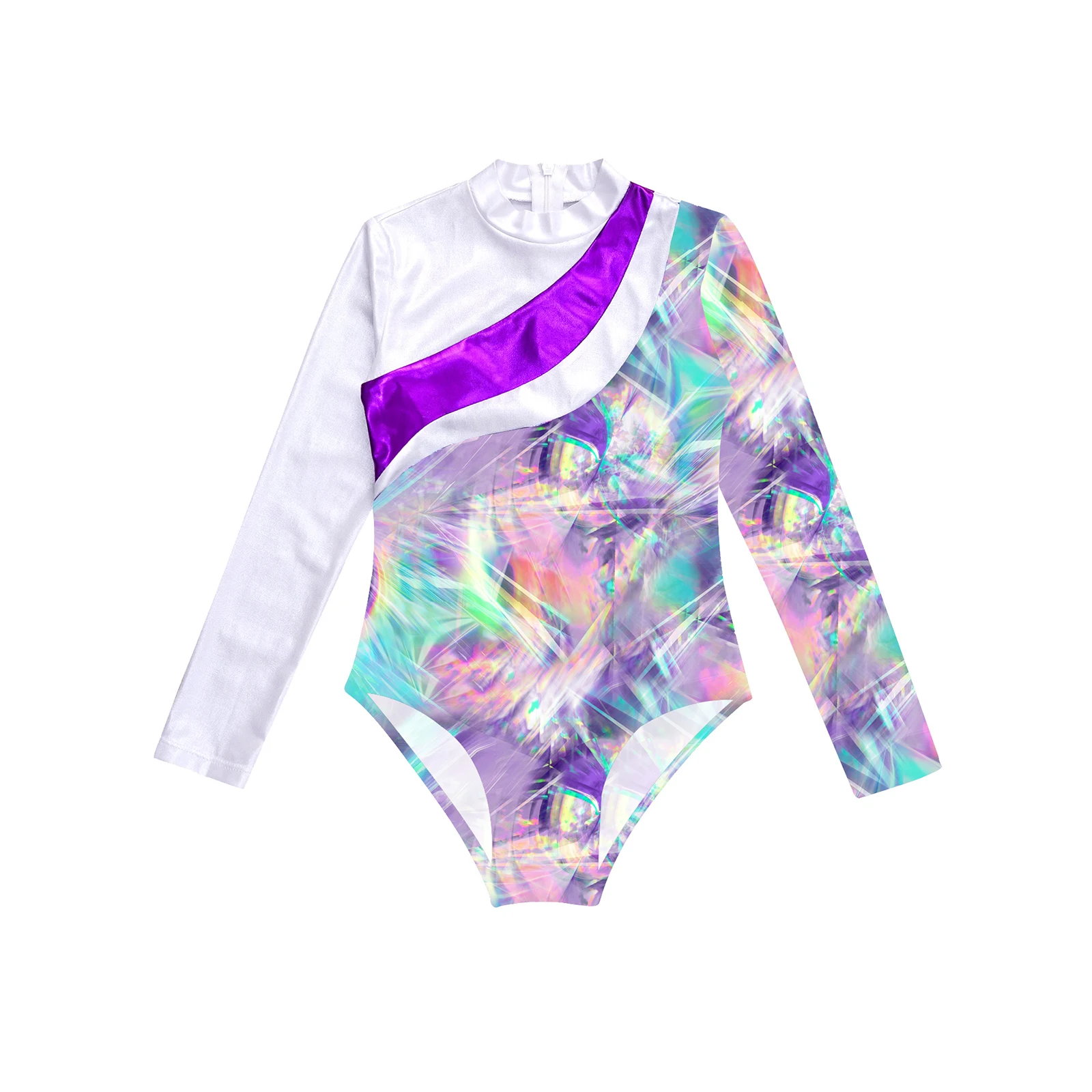 Trẻ Em Thể Dục Dụng Cụ Leotard Dành Cho Thanh Thiếu Niên Bé Gái Dài Tay Toàn Phương In Váy Múa Leotard Trượt Băng Bodysuit Áo Liền Quần