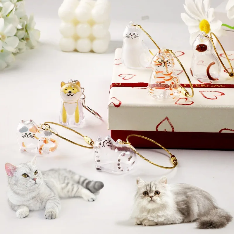 Cute Cat Hair Storage Pendant Keychain Bag Pendant Couple Car Key Chains Jewelry Souvenir Collection Gift Decoration Accessories