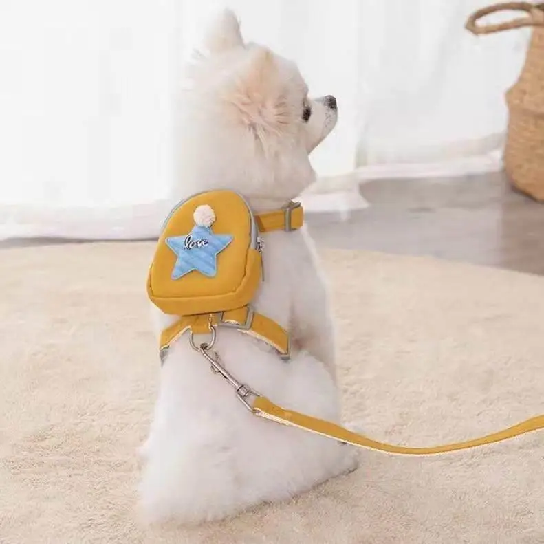 

Pet Dog Backpack Outdoors Snack Backpack Harness Leash Chest Belt Small Dog Double Shoulder Bag for Traveling Dogs