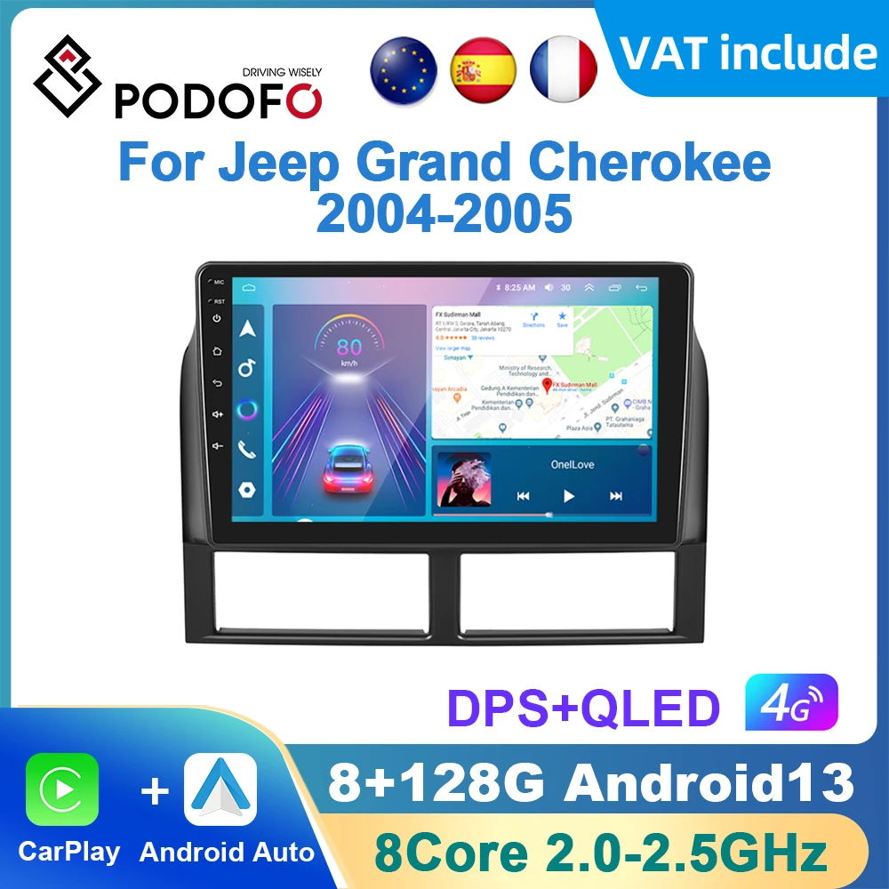 Podofo Android Carplay Car Radio For Jeep Grand Cherokee II WJ 1998-2004 Android Auto Multimedia Player GPS Navigation RDS Radio