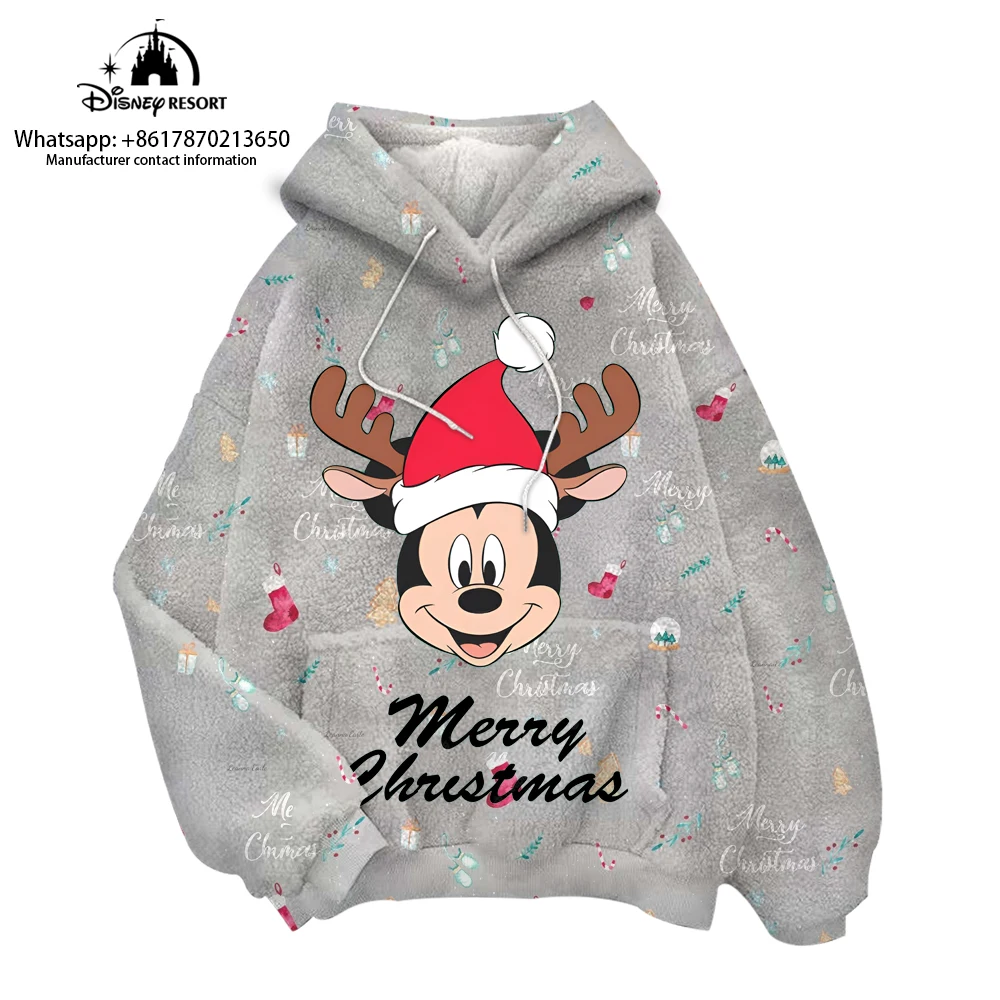 2024 Women's Flannel Sweater Winter Minnie Minnie Christmas 3D Printing Casual Fashion All-match Pullover Children's Hoodie