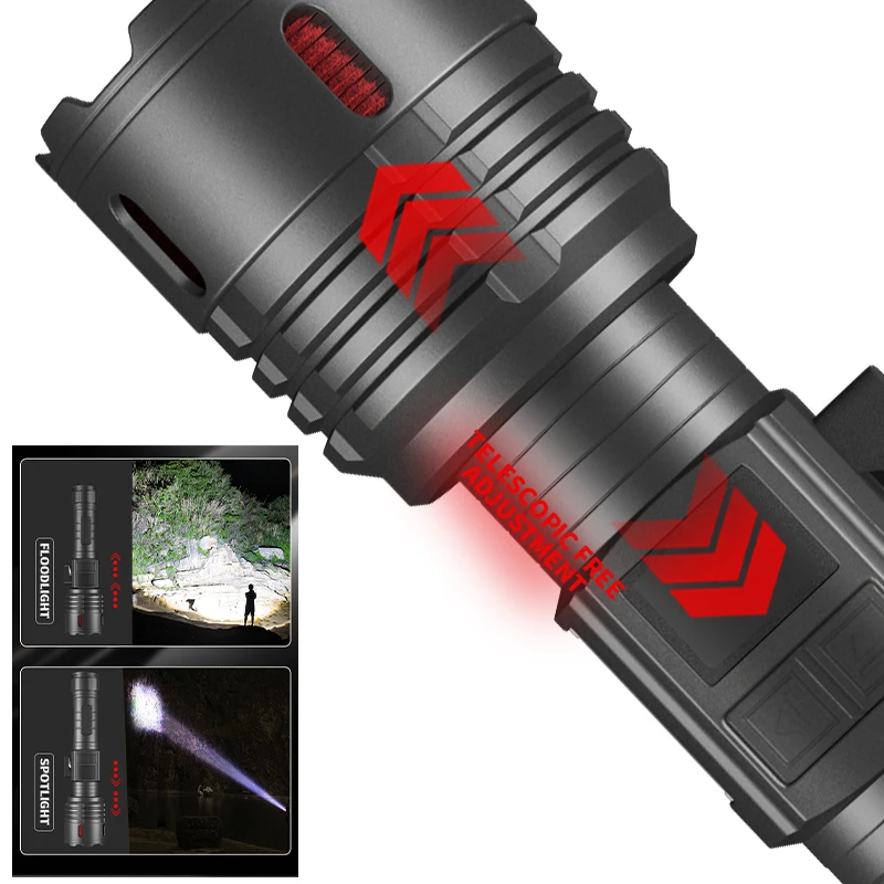 High brightness high-power LED waterproof flashlight camping flashlight 6 multifunctional lighting methods telescopic zoom